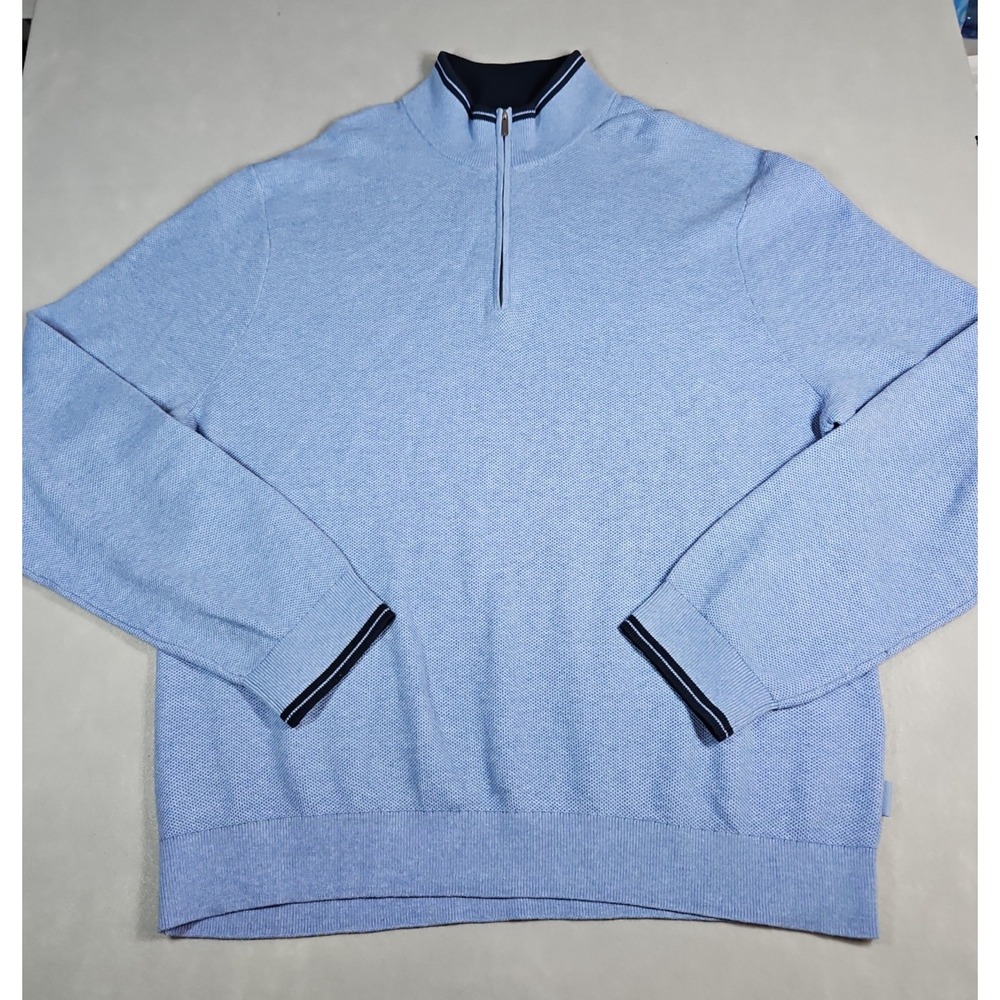 Michael Kors Mens Blue 1/4 Zip Cotton Knit Pullover Sweater Size XXL